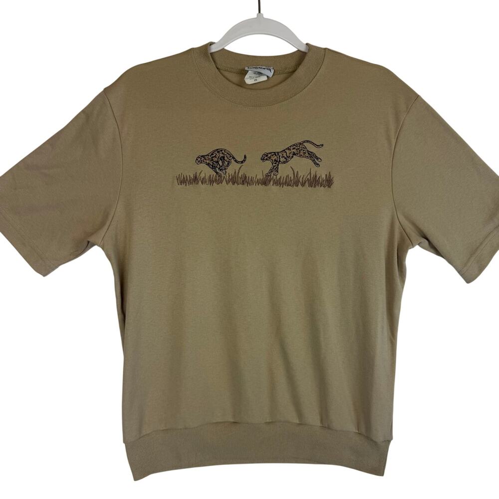 Vintage Bonworth Vintage Short Sleeve Sweatshirt Women Sz XS Tan Embroidered 90s